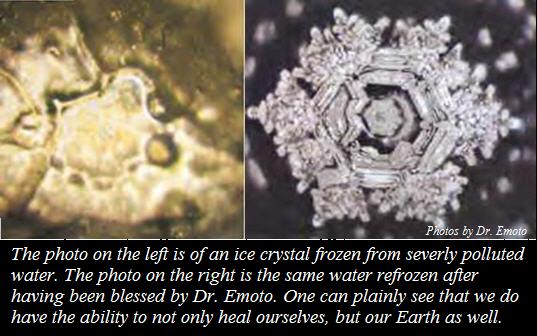 Masaru Emoto, invloed intenties, gevoelens en emoties op water.